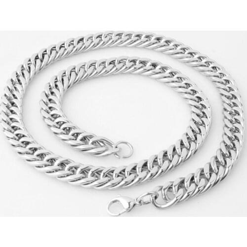 Tiasri Curb Cuban Link Chain Man Necklace Bracelet 10/12mm Heavy Stainless Steel Jewelry Accessories Hip-hop Style Wholesale
