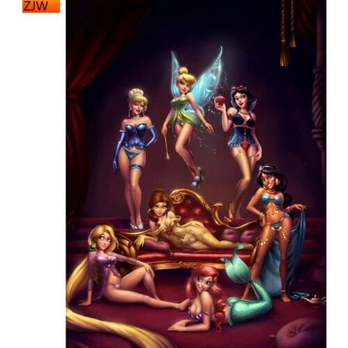 Diamond Painting Kit 5D DIY Cartoon Fairy Princess Cross Stitch Sexy Girls Mosaic Set Rhinestone Wall Sticker Home Decoration