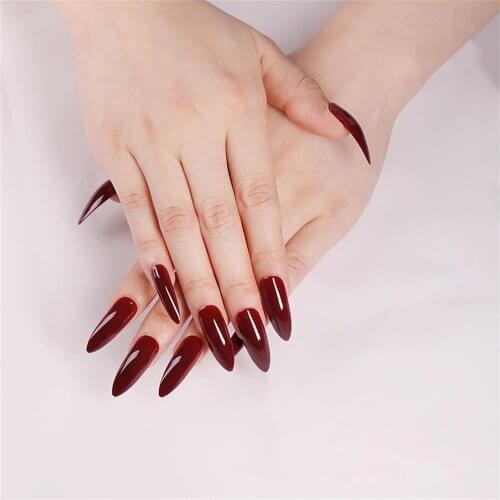 24Pcs Black Extra Long False Nails Stiletto Tips Sharp End Stilettos Fake Nail UV Gel Manicure Easy Apply Artificial Nails Salon