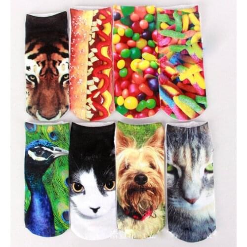 1 Pairs New 3D Print Funny Cute Cartoon Unisex Short Socks Creative Colorful Multiple Cat Face Animal Low Ankle Socks For Women