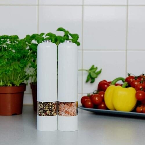 New-Electric Salt and Pepper Mill Grinder Set,Ceramic Grinding Core,For Salt,Pepper,Dried Herbs,Spices,White,2 Pcs