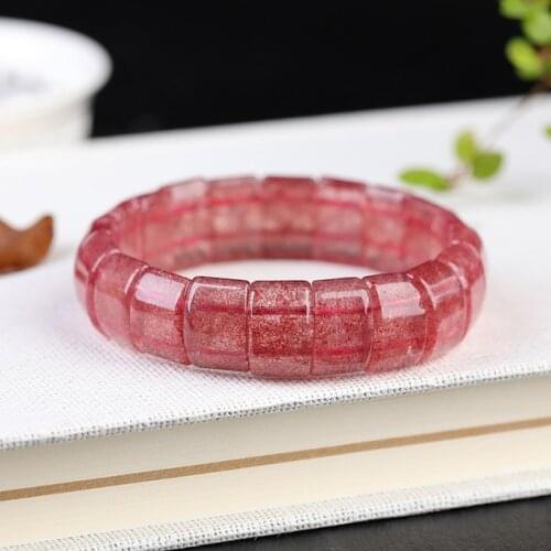 Genuine Natural Ice Red Strawberry Quartz Crystal Woman Crystal Bracelet 15x10mm Rectangle Beads Stretch Gemstone AAAAA
