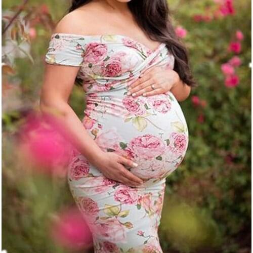Maternity Photography Props Dresses Floral Print Pregnancy Clothes Maxi Dress Summer Maternidade Fotografia Robe Vestidos