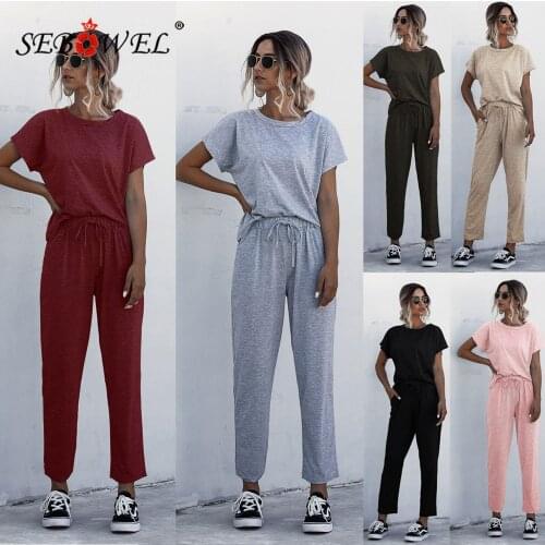 SEBOWEL 2020 Casual Woman Summer Clothes Pants Sets Short Sleeve Top T-shirt + Drawstring Trousers Outfits Tracksuit Suit S-XXXL