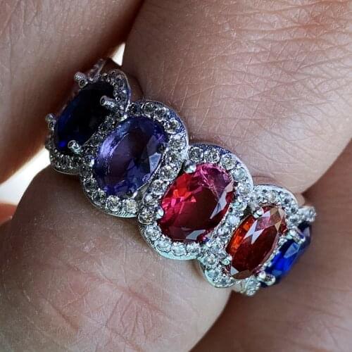 Size 5-10 Hot Sell New Fashion Jewelry 925 Sterling Silver Multi Color 5A Cubic Zirconia Party Birthstone Women Wedding Ring