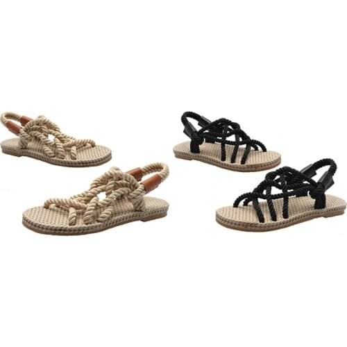 Hemp Rope Braided Roman Sandals Flat Sandals for Women Summer Beach Sandals with Handmade Soles and Braided Strap