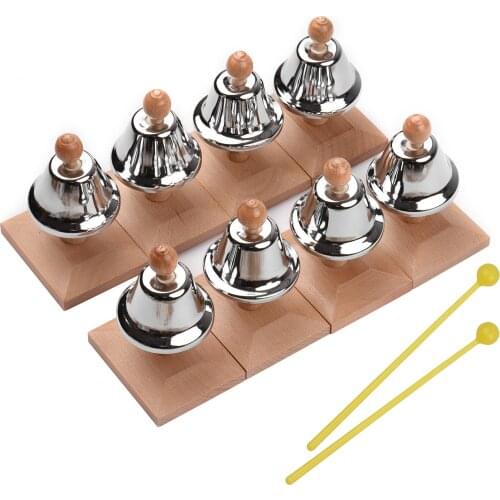 Silver 8 Note Percussion Bell Set 8pcs Handbell Hand Bells Desk Bells with 2 Mallets Children Baby Early Education Instrument