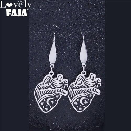 Gothic Moon Star Heart Stainless Steel Earrings Women Black Silver Color Dangle Earrings Jewelry joyeria aros mujer oreja E11S03