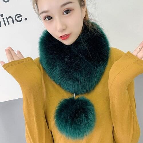 New Style Winter Women Scarf Pompom Ball Faux Fox Thickened Warm Soft Fur Collar Lady Solid Color Imitation Fur Scarves Gift