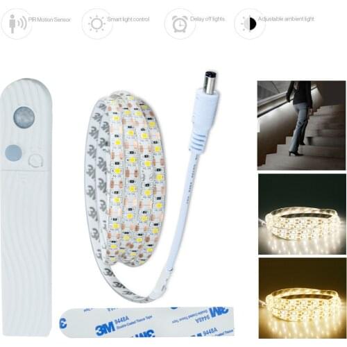 1m 2m 3m PIR Motion Sensor Activated LED Strip Lights Waterproof Ribbon Tape Auto on/off Under Cabinet Lamp for Wardrobe Bedroom