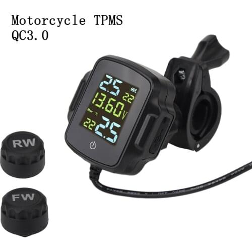Type Pressure With 2 External Sensors USB Charger For Phone Tablet Motorcycle TPMS With QC 3.0 Tyre Temperature Alarm System
