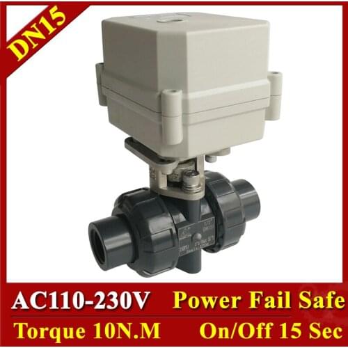Tsai Fan Metal Gear Normally Closed PVC Valve 1/2" 2 Way DN15 AC110-230V 2/5 Wires Normally Open Water Valve On/off 15 Sec