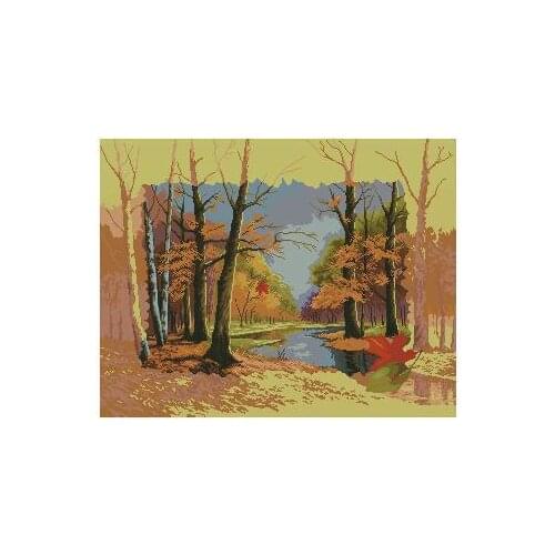 Top Quality popular lovely counted cross stitch kit maple tree red trees forest river birch
