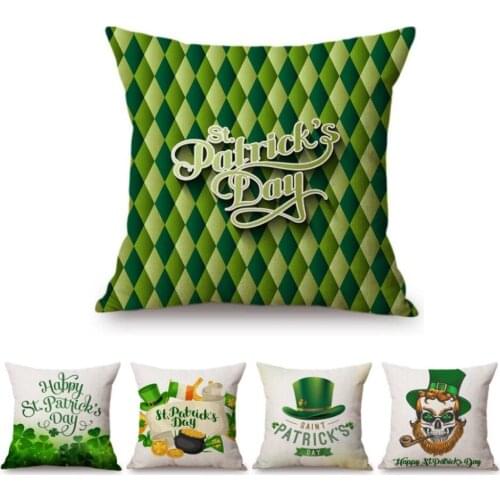 Green Spring St. Patricks Day Irish Festival Home Decoration Sofa Throw Pillow Case Green Leaf Cotton Linen Chair Cushion Cover