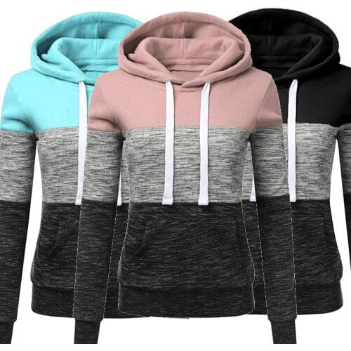 Autumn Winter Women Hoodies Sweatshirts Casual Patchwork Hooded Long Sleeve Pullover Top Ladies Fashion Female Clothing