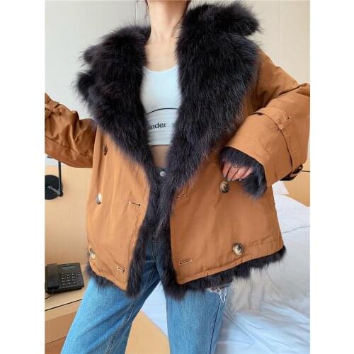 Vogue New New Wear on Both Sides Parka Winter Jacket Women Natural Fox Fur Liner Thick Warm Double Breasted Turn-down Collar