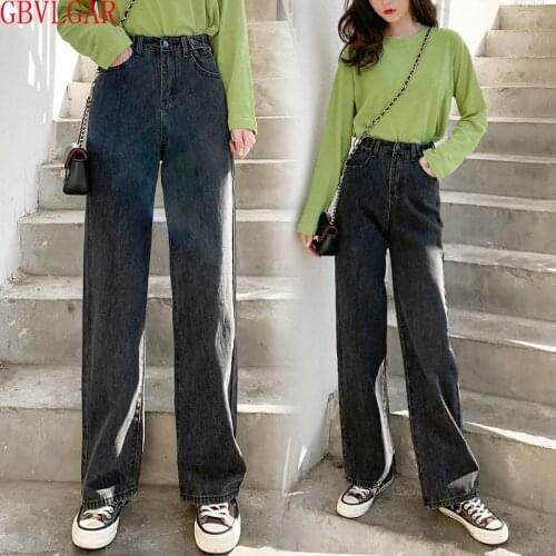 2021 Straight Jeans Women High Waisted Denim Pants With Pocket Wide Leg Vintage Streetwear Full Length Trousers Spring Summer