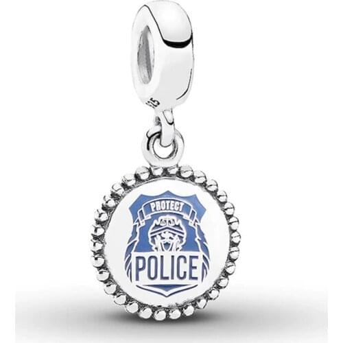 Fits Pandora Bracelet 925 Sterling Silver Blue Enamel Police Dangle Charm Beads for Jewelry Making Women Kralen 2021 New