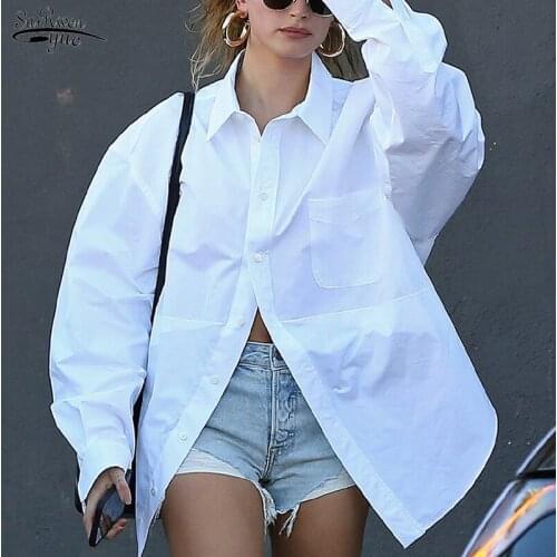 2021 Autumn White Cardigan Blouse Women Casual Plus Size Loose Women Shirts Single Breasted Ladies Clothing Tops Blusas 12410