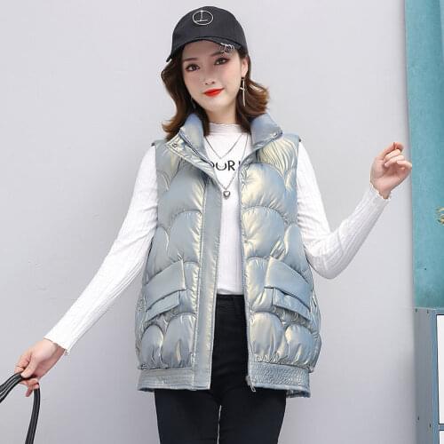 Women Winter Spring Solid Color Vests 2021 Female Bright Color Vests Cotton Padded Jacket Ladies Sleeveless Waistcoat Vest Q100