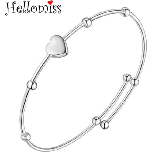 925 Silver Cuff Bangle & Bracelet for Women Heart Beads Open Bangles Fashion Brand Jewelry Gifts for Girls Pulseras Mujer