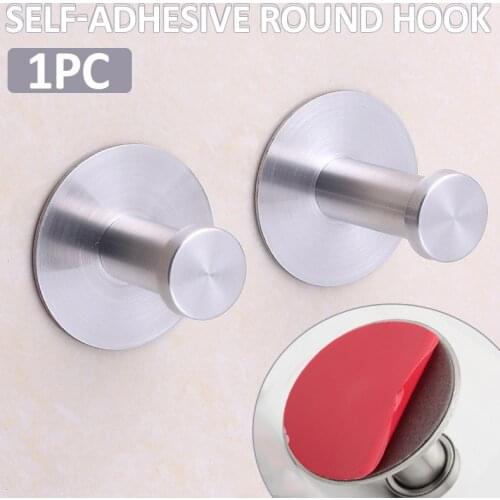 1pc Self-Adhesive Stainless Steel Round Hook Wall Door Towel Hanger Suitable for Bathroom Living Room Kitchen