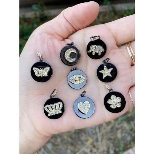 10Pcs Black Pendant Necklace with Crown Butterfly Star Moon Elephant Heart Eye Flower Zircon Pave necklace for girl jewelry