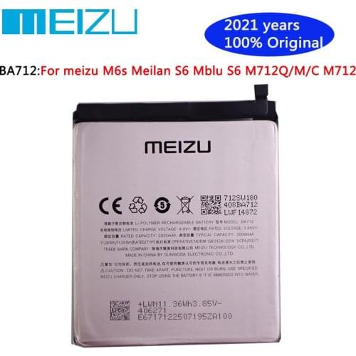 2021 years 100% Meizu Original Battery 3000mAh BA712 For MEIZU M6s Meilan S6 Mblu S6 M712Q/M/C M712H Mobile Phone Batteries
