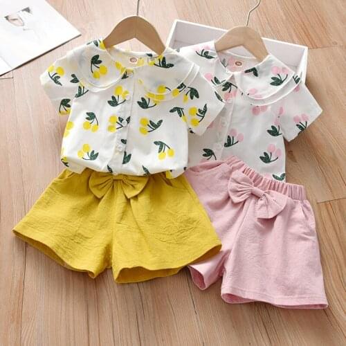 2021 New Summer Baby Girls Sets Children Floral Doll Collar T-shirt+Solid Short 2PCS Kids Outfits Fashion 1-6T Toddler Clothes
