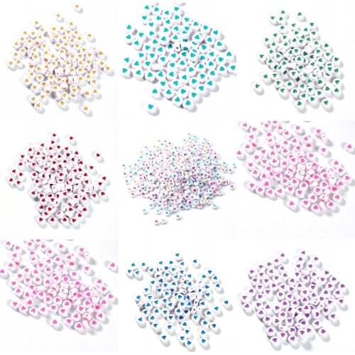 4*7mm Acrylic White Multicolor Round Flat Spacer Heart Beads For Jewelry Making Handmade Diy Bracelet Necklace