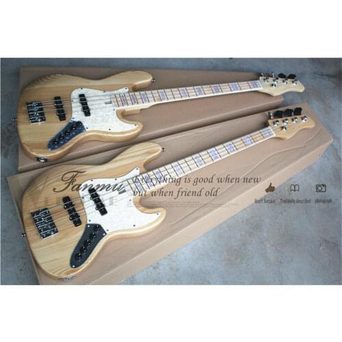 Free shipping custom 4 string burlywood bass ,ASH body,neck bolt on body,chrome bridge,shell inlay,maple fingerboard,active