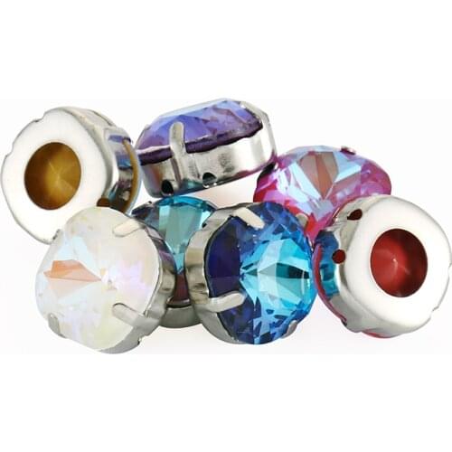 6/8/10/12mm 10pc Cushion Sew on Claw Rhinestone Flatback Needlework Stone Colored Crystal Beads for Embroidery Diamond to Sew