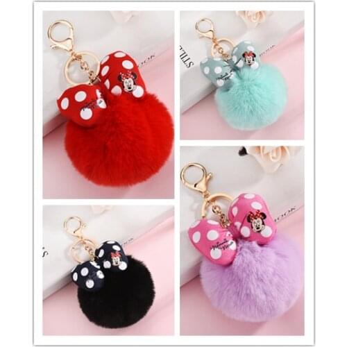 Disney Anime Mickey Mouse Key Chain Polka Dot Bow Key Ring Pendant Car Bag Ornament Fashion Parts Minnie Toys Christmas gifts