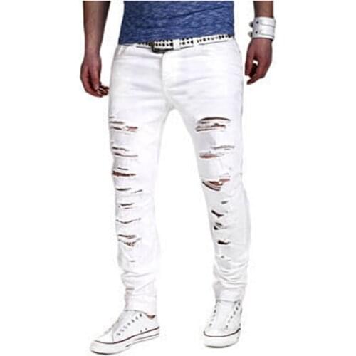 2021 New Fashion spring autumn Casual hip hop White mens Washing Ripped holes black cowboy leisure slim fit pants trousers men