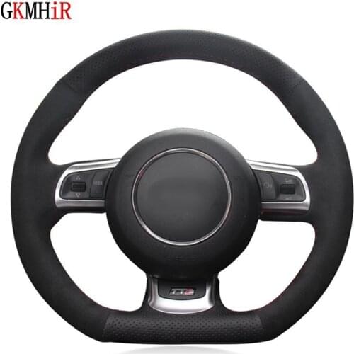 Black Suede Black Genuine Leather Suede Car Steering Wheel Cover For Audi TT TTS (8J) 2006-2014 A3 S3 (8P) Sportback 2008-2012