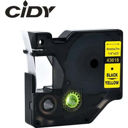 CIDY 1pcs Compatible Dymo D1 6mm Label Tape 43618 Black on yellow Label Ribbons for Dymo Label Manager 160 280 210