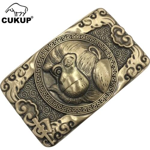 CUKUP New Design Animals Pattern Chinese Zodiac Brass Metal Buckle Cowboy Styles Solid Copper Belt Buckles for Men 2018 BRK041