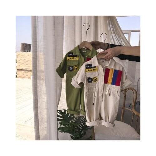 Baby Clothes Boys and Girls Jumpsuits Toddler One-piece Baby Boys Cargo Style Jumpsuit Rompers Kids Turn Down Collar Bodysuit