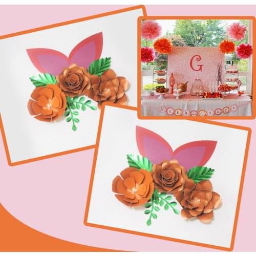DIY Large Giant Paper Flowers Rose Fleurs Backdrops 3pcs+ 4 Leaves+ 2 Ears For Baby Shower Nursery Kids' Birthday Video