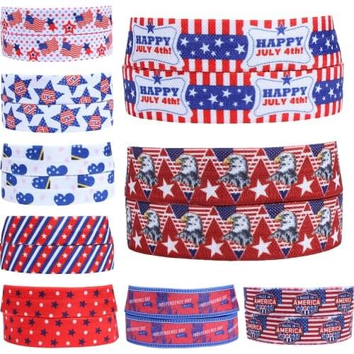 FLRA FOE(50 yards/lot) Free shipping 5/8" July 4th printed foe elastic ribbon for hair ties