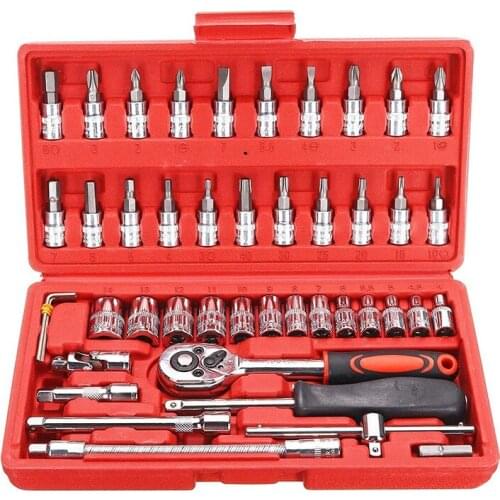 Car Repair Tool 46pcs 1/4-Inch Socket Set Ratchet Torque Wrench Combo Tools Kit Auto Hand Repairing Tools Set Spanners Wrenches