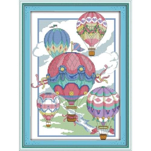 Joy Sunday The Illusion Of hot-air Balloons Chinese Cross Stitch Kits Ecological Cotton Stamped Printed DIY Wedding Decoration