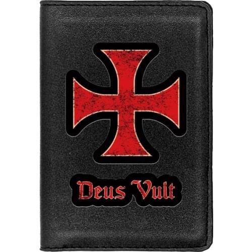 Classic Deus Vult Cross Leather Travel Passport Case Personality Men Women ID Credit Card Holder Cover