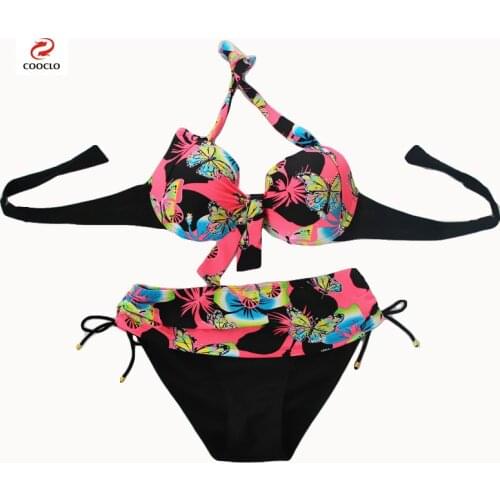 Cooclo Brand Plus Size 7XL Women Bikinis Set Butterfly Printed Push Up Biquini Swimwear Underwire Bathing Beach Cooclo Swimsuits