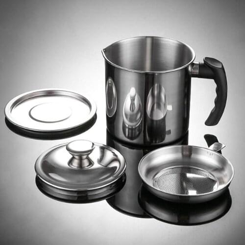 1.3L Cooking Oil Pot Stainless Steel Oil Strainer Pot Container Jug Storage Can With Filter For Kitchen Household Tools