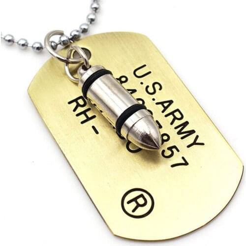 Hot sale Men Hiphop US Military Army Bullet Charm Dog Tags pendant necklaces fashion vintage male necklace jewelry gifts