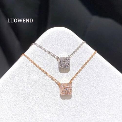 LUOWEND 18K Solid Rose Or White Gold Pendant Necklace Natural Diamond Fine Jewelry Women Engagement Necklace Birthday Gift