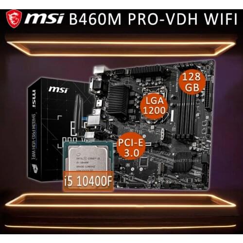 MSI B460M PRO-VDH WIFI Motherboard With Intel Core i5 10400F Motherboard Combo DDR4 128GB PCI-E 3.0 Intel B460 Placa-mãe 1200