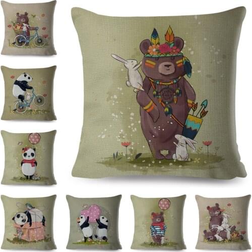 Lovely Cartoon Panda Bear Pillow Case Decor Cute Animal Pillowcase Polyester Cushion Cover for Children Room Sofa Home Car 45x45