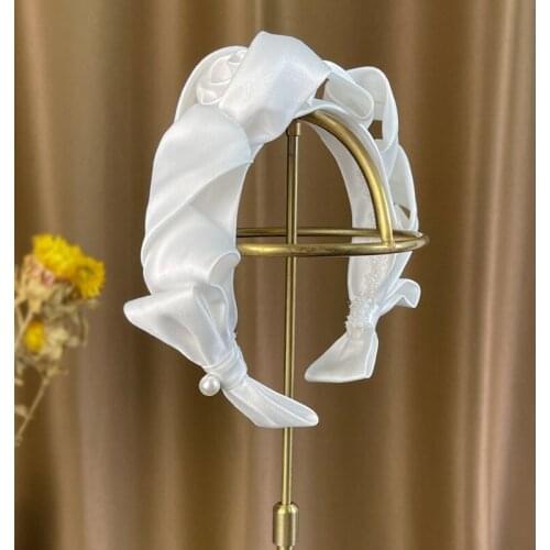 Fashion White Satin Hairbands Headdress Wedding White Bow Soft Hair Hoops Bride Hair Ornaments